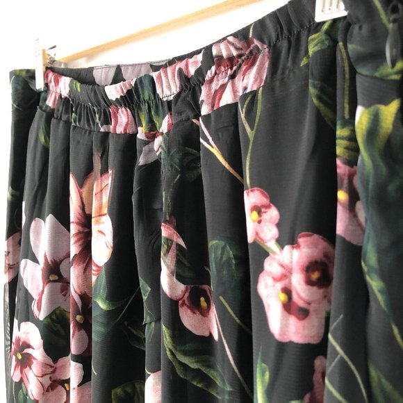 Suzy Shier Floral Black & Pink Midi Skirt - Picture 3 of 5